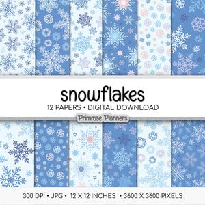Pastel Winter Snowflake Digital Paper, Pink Purple Blue Snow Patterns, Whimsical Ice Princess Backgrounds, Personal Use Scrapbook, 300 DPI