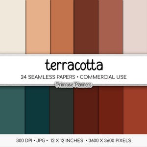 Solid Color Digital Paper Pack Terracotta | Warm Boho Earthy Tones | Rust, Cream, Tan & Muted Teal | Seamless 300 DPI Commercial Use