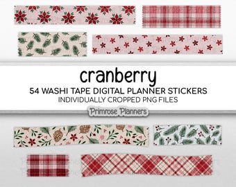 Cranberry winterwashitape | Digitale plannerstickers | Vakantie tartan plaid & grenen | Esthetische kerstartikelenOpmerkingen | Kastanjebruin, donkergroen