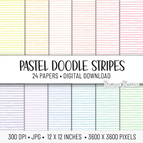 Pastel Watercolor Stripes Digital Paper Pack | Digital Pattern | Pastel Digital Paper | Instant Download | Pastel Doodles | Commercial Use