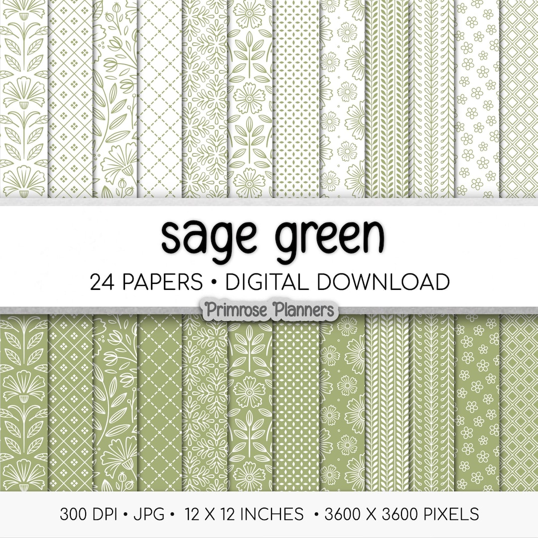Sage Green Digital Paper Pack, Minimal Boho Floral Patterns, Earthy ...