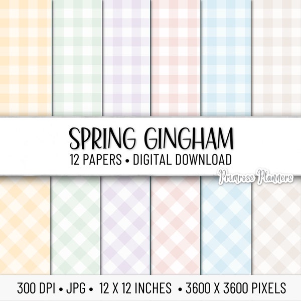 Spring Gingham Digital Paper Pack | Printable Digital Paper | Plaid Digital Paper | Instant Download | Buffalo Check | Pastel