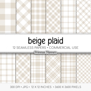 Papel digital xadrez bege sem emendas, estilo búfalo, padrões tartan neutros, chá de bebê boho, uso comercial, 300 DPI