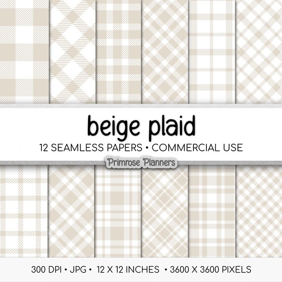Seamless Beige Plaid Digital Paper, Buffalo Check, Neutral Tartan Patterns, Boho Baby Shower, Commercial Use, 300 DPI
