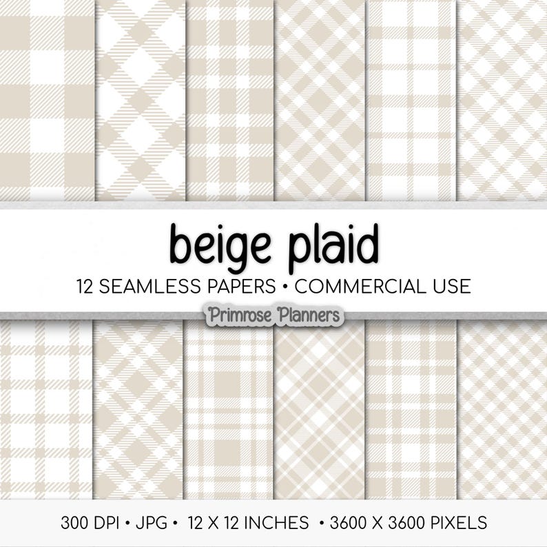Nahtloses beige kariertes digitales Papier, Buffalo Check, neutrale Tartanmuster, Boho-Babyparty, kommerzielle Nutzung, 300 DPI Bild 1