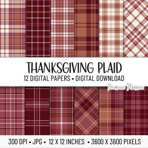de papier numérique à carreaux Thanksgiving | Papier écossais numérique | Papier numérique des Fêtes | Téléchargement instantané | Plaid écossais | Bordeaux et feu