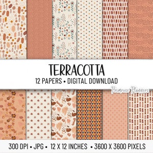 Terracotta boho digitaal papierpakket | Digitaal roest en bruin papier | Digitaal Bohopapier | Direct downloaden