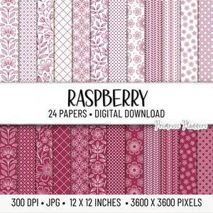 Paquet de papier numérique à motifs FRAMBOISE | Papier numérique à rayures | Papier de scrapbooking imprimable | Papier support | Téléchargement instantané | Floral, Fleurs
