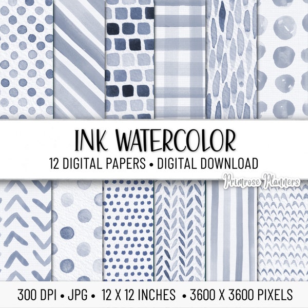 Ink Blue Watercolor Digital Paper Pack | Digital Watercolor Paper | Pastel Digital Paper | Instant Download | Indigo Watercolor | Navy