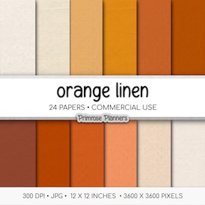 Orange Linen Digital Paper, Fabric Texture Backgrounds, Burnt Orange Terracotta Peach Scrapbook Patterns, Commercial Use 300 DPI