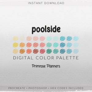 Poolside Digital Color Palette - Color Chart | Goodnotes Tool | iPad Procreate | Digital Download | Summer Color Palette | HEX Codes