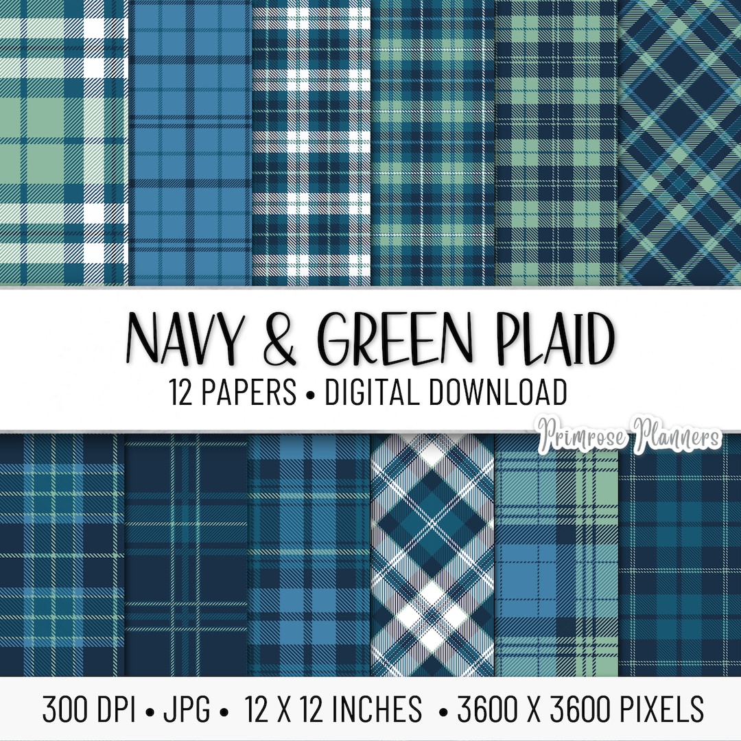 Navy and Green Plaid Digital Paper Pack Digital Plaid Paper Tartan