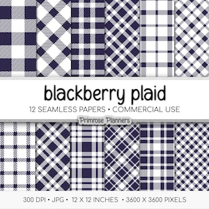 Seamless Blackberry Purple Plaid Digital Paper, Buffalo Check, Dark Tartan Patterns, Fall Scrapbook, Commercial Use, 300 DPI