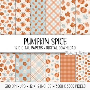 Pumpkin Spice Digital Paper Pack | Digital Plaid Paper | Autumn Digital Paper | Instant Download | Fall Paper Pack | Orange, Blue, Neutral