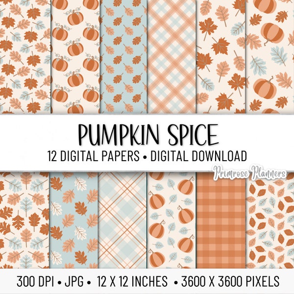 Pumpkin Spice Digital Paper Pack | Digital Plaid Paper | Autumn Digital Paper | Instant Download | Fall Paper Pack | Orange, Blue, Neutral