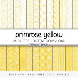 Yellow and White Floral Digital Paper, Minimalist Boho Patterns, Sunny Primrose Seamless Scrapbooking, Nursery Spring Print