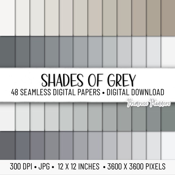 Shades of Grey Solid Digital Paper Pack | Plain Background | Monochrome Gray Paper | Digital Scrapbook Instant Download for Commercial Use