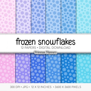 Pastel Winter Snowflake Digital Paper, Pink Lavender Periwinkle Blue, Soft Purple Ice Backgrounds, Personal Use, 300 DPI