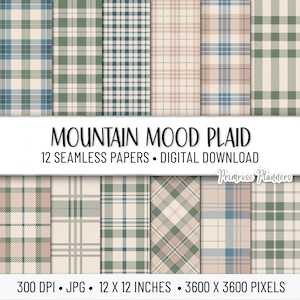 Berg Stimmung Tartan Digitales Papier | Digitales Blau und Grün Papier | Herbst Digitales Papier | Sofortiger Download für kommerzielle Nutzung | Kariert