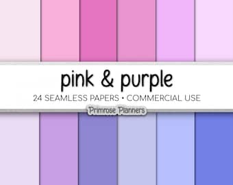 Solid Digital Paper Pink and Purple Monochrome | Ombre Blush Lavender Plum | Two Tone Gradient Background