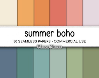 Solid Digital Paper Summer Boho | Retro Sunset Palette | Mauve, Lavender, Teal, Yellow, Orange | 300dpi Backgrounds