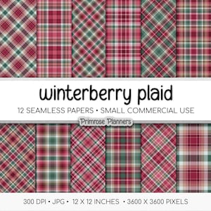 Seamless Winterberry Plaid Digital Paper, Pink Maroon Sage Green Brown, Buffalo Check Tartan, Commercial Use