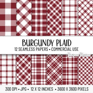 Confezione di carta digitale a quadri ROSSO BORDEAUX / Carta a quadri Buffalo / Carta a motivi scozzesi / Uso commerciale / Download immediato / Tartan Plaid, Vichy