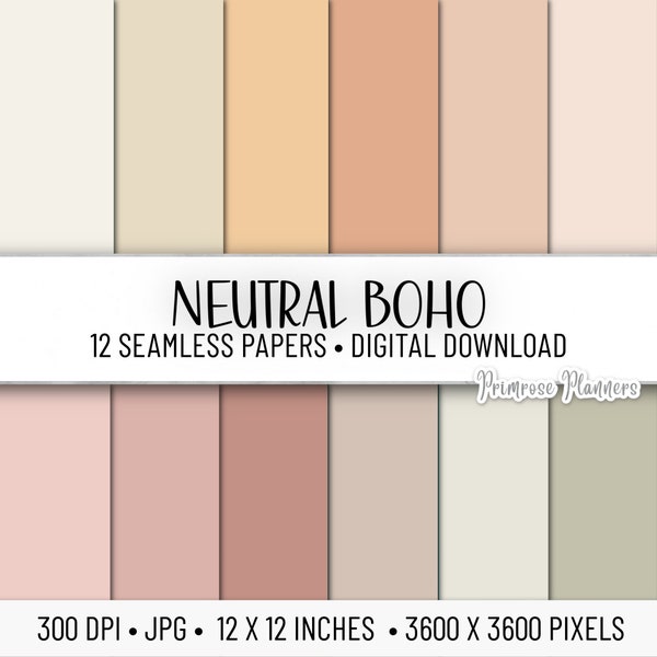 Neutral Boho Solid Digital Paper Pack | Digital Boho Paper | Fall Digital Paper | Base Paper | Instant Download for Commercial Use