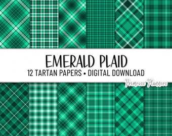 Papier numérique tartan vert émeraude | Papier imprimable numérique à carreaux | Contexte numérique | Téléchargement instantané, utilisation commerciale | Motif