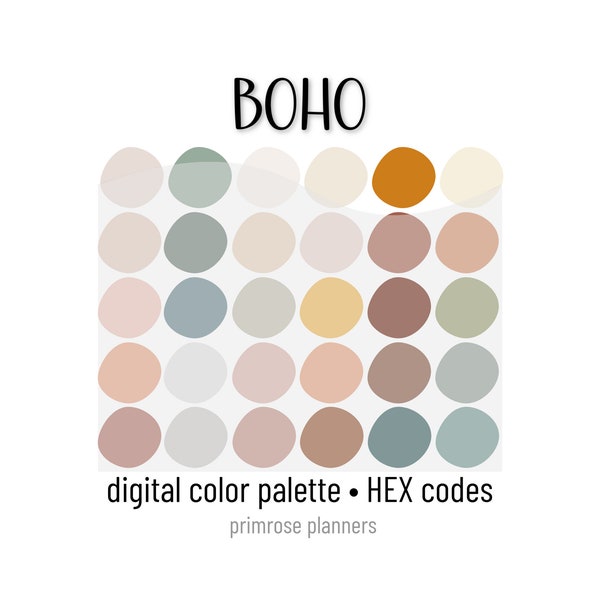 Palette de couleurs numérique Boho - Nuancier | Outil Goodnotes | iPad Procréer | Téléchargement numérique | Palette de couleurs bohème | Codes HEX