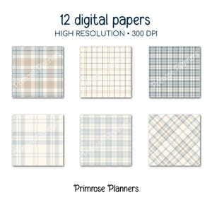 Seamless Blue and Beige Plaid Digital Paper, Cream Buffalo Check, Chambray Sand Tartan, Coastal Beach Scrapbook, Commercial Use, 300 DPI image 4