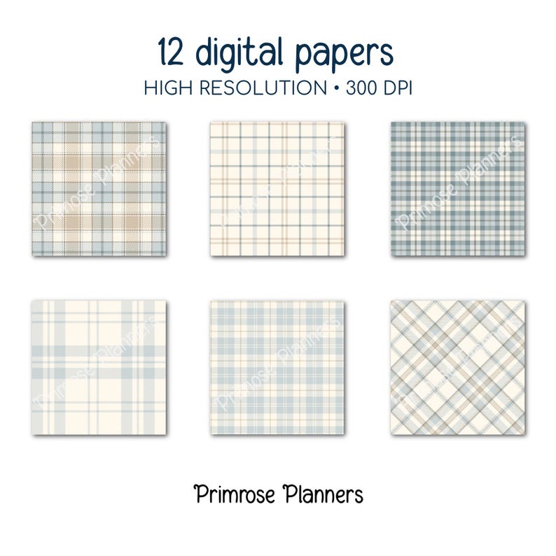 Seamless Blue and Beige Plaid Digital Paper, Cream Buffalo Check, Chambray Sand Tartan, Coastal Beach Scrapbook, Commercial Use, 300 DPI image 4