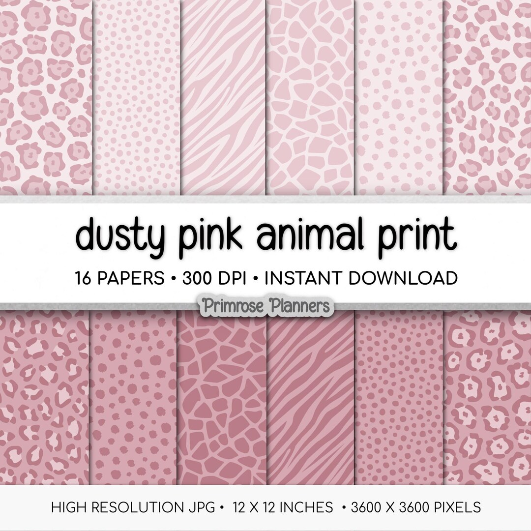 Dusty Pink Animal Print Digital Paper Pack - Girly Blush Leopard ...