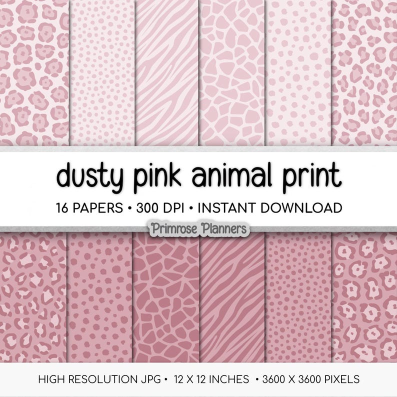 Dusty Pink Animal Print Digital Paper Pack - Girly Blush Leopard ...