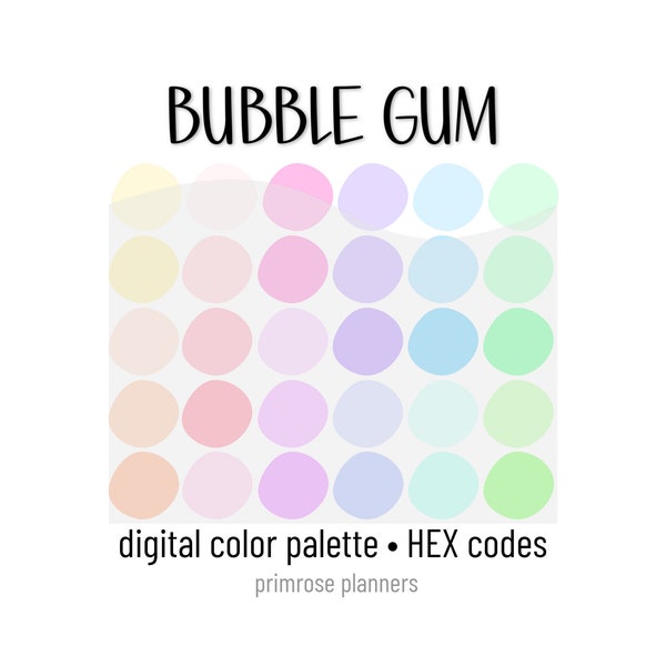 Bubble Gum Digital Color Palette - Color Chart | Goodnotes Tool | iPad Procreate | Digital Download | Pastel Color Palette | HEX Codes