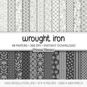 Zwart-wit boho bloemen digitaal papier, minimale naadloze patronen, zwart-wit plakboekachtergronden