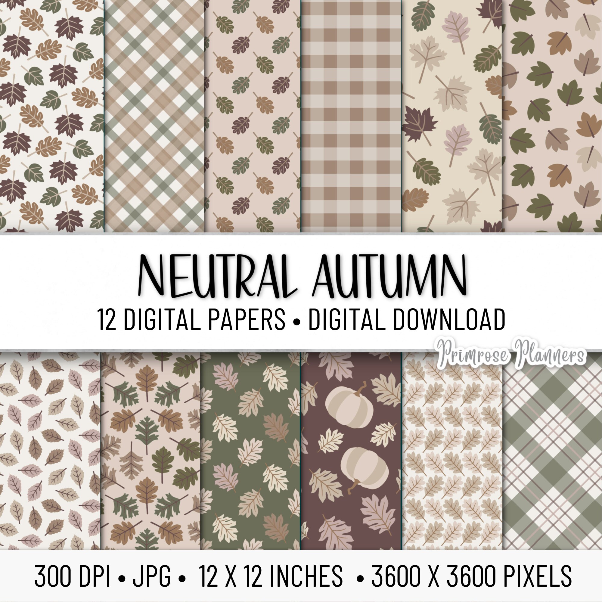Autumn Leaves Digital Paper Pack | Digital Plaid Paper | Autumn Plaid ...