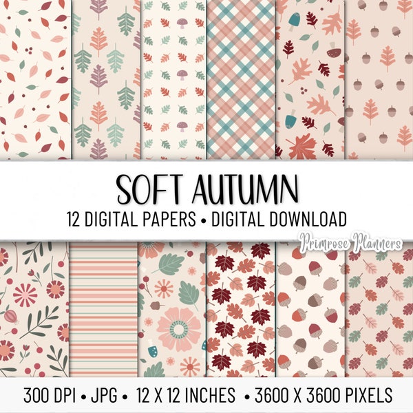 Soft Autumn Leaves Digital Paper Pack | Digital Plaid Paper | Autumn Digital Paper | Instant Download | Fall Paper Pack | Orange, Teal, Sage