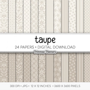 Carta digitale color tortora caldo / Sfondi geometrici e floreali minimali / Stampe neutre classiche / Pagine di album di ritagli in stile fattoria moderna