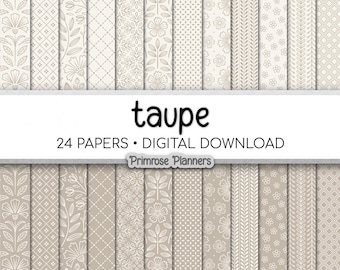 Warmes Taupefarbenes Digitales Papier | Minimale geometrische, florale Hintergründe | Klassische Neutrale Printables | Modernes Landhaus Scrapbook Seiten