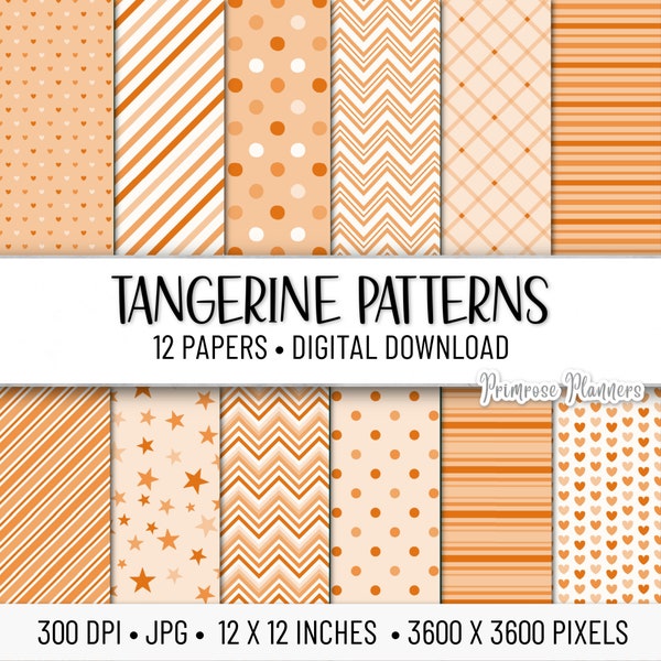 TANGERINE Patterns Digital Paper Pack | Digital Striped Paper | Printable Scrapbook Paper | Base Paper | Instant Download | Stars, Dots
