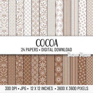 Pacote de papel digital com padrão marrom COCOA | Papel listrado digital | Papel para scrapbook para impressão | Papel base | Download instantâneo | Floral, Flores