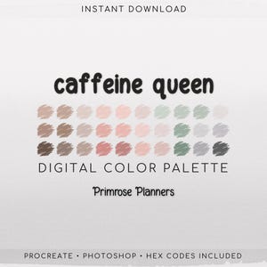 Paleta de colores digital Caffeine Queen - Tabla de colores / Herramienta Goodnotes / iPad Procreate / Descarga digital / Paleta de colores suaves