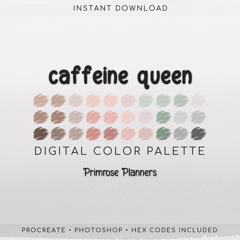 Caffeine Queen Digital Color Palette - Color Chart | Goodnotes Tool | iPad Procreate | Digital Download | Soft Color Palette image 1