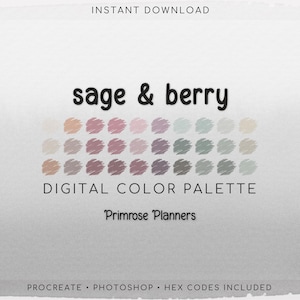 Paleta de Cores Digital Sálvia e Frutas Vermelhas - Tabela de Cores | Ferramenta Goodnotes | iPad Procreate | Download Digital | Paleta de Cores | Sálvia, Ameixa, Malva