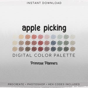 Apple Picking Procreate Palette & Photoshop Swatches, Fall Harvest, Rustic Red Muted Green Brown Tan, Hex Codes