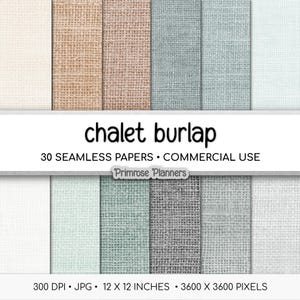 Winter Ski Chalet Burlap Digital Paper | Seamless Muted Blue & Aqua Texture | Cozy Rustic Neutral Backgrounds | Commercial Use 300 DPI
