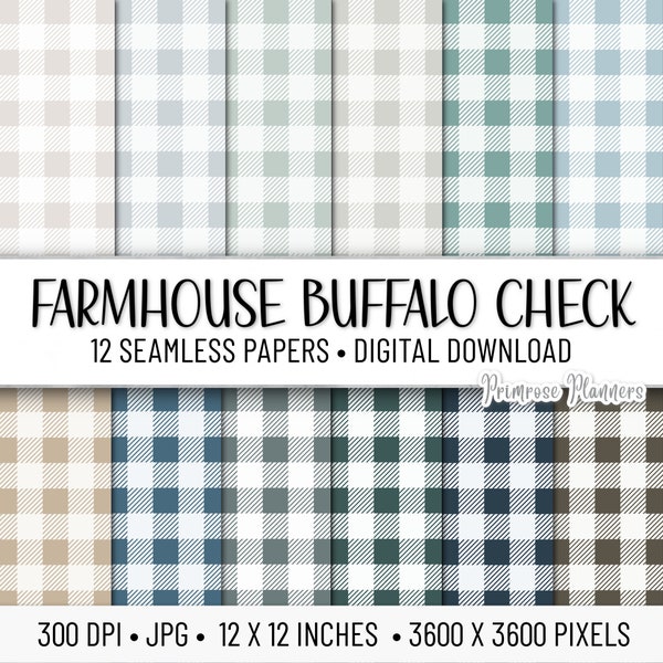 Farmhouse Buffalo Check Digital Paper Pack | Digital Plaid Paper | Farmhouse Digital Paper | Instant Download | Neutral Buffalo Check