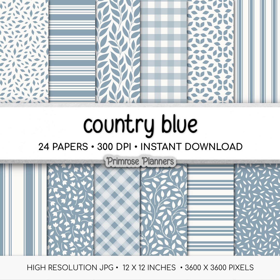 Country Blue Farmhouse Digital Paper, Cottagecore Dusty Blue ...
