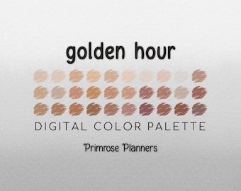 Golden Hour Procreate Palette & Photoshop Swatches, Warm Sunset Neutrals, Burnt Orange Copper Rust Beige, Hex Codes